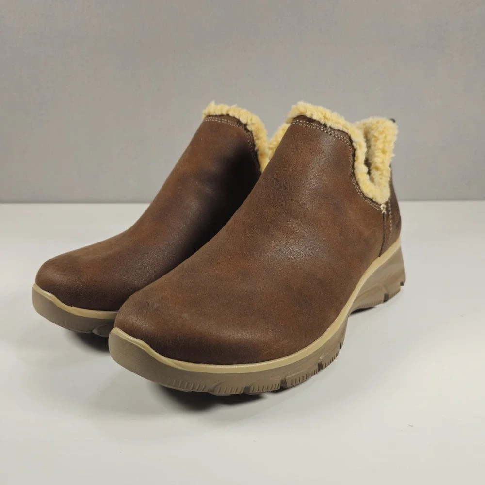 Skechers Easy Going Buried Womens 10 Brown Faux Fur Ankle Boots 49537 New